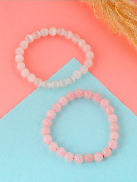 

Yellow Chimes Unisex Natural Stone Beads Stretchable Bracelets, Pink