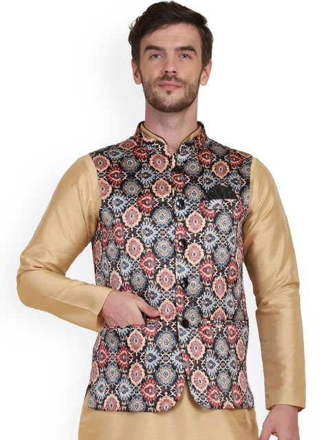 

TAHVO Men Brown & Red Printed Nehru Jacket