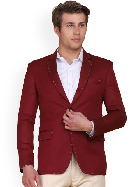 

TAHVO Men Maroon Solid Slim-Fit Single-Breasted Twill Blazers