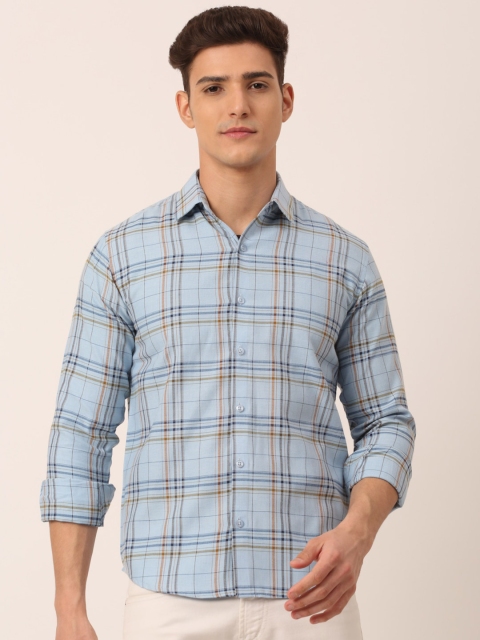 

JAINISH Men Turquoise Blue Standard Tartan Checks Checked Casual Shirt