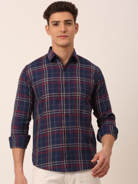 

JAINISH Men Navy Blue Standard Tartan Checks Checked Casual Shirt