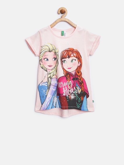 

United Colors of Benetton Girls Pink Disney Print T-shirt, Peach