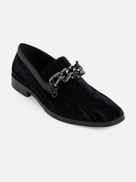 

ALDO Men Black Textured Horsebit Loafers Western Embellished