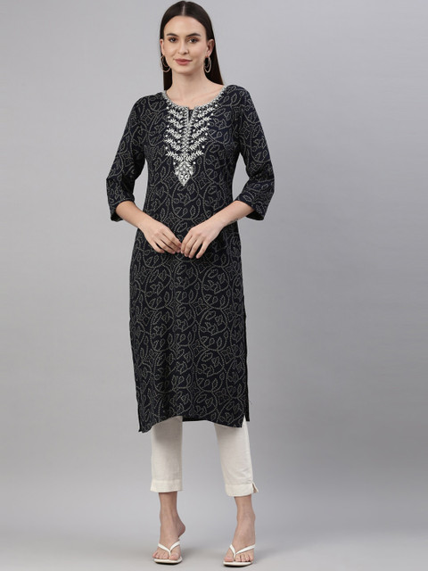 

GOLDSTROMS Women Black Geometric Printed Jacquard Kurta