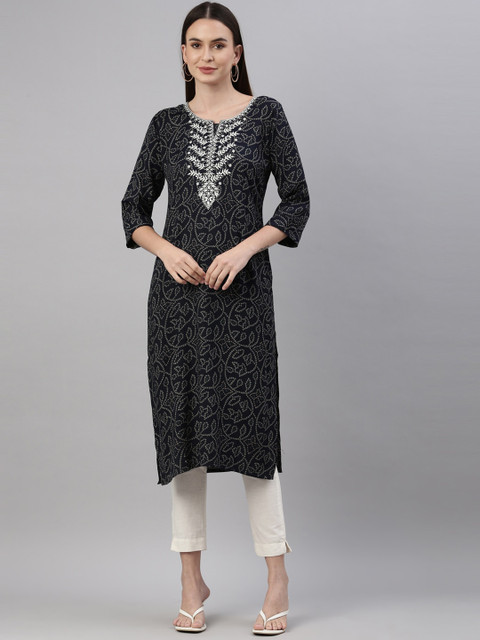 

GOLDSTROMS Women Black Geometric Printed Jacquard Kurta
