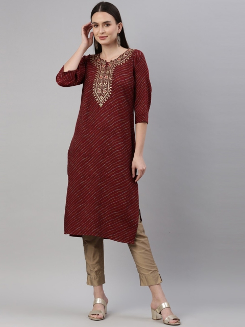 

GOLDSTROMS Women Maroon Yoke Design Yoke Design Thread Work Jacquard Kurta