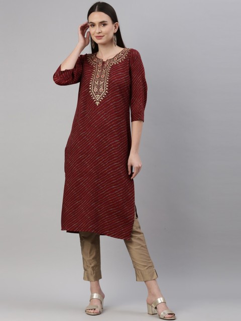 

GOLDSTROMS Women Maroon Yoke Design Yoke Design Thread Work Jacquard Kurta
