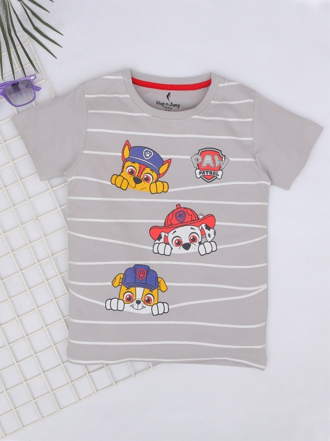 

Hop n Jump Boys Grey Striped Applique T-shirt