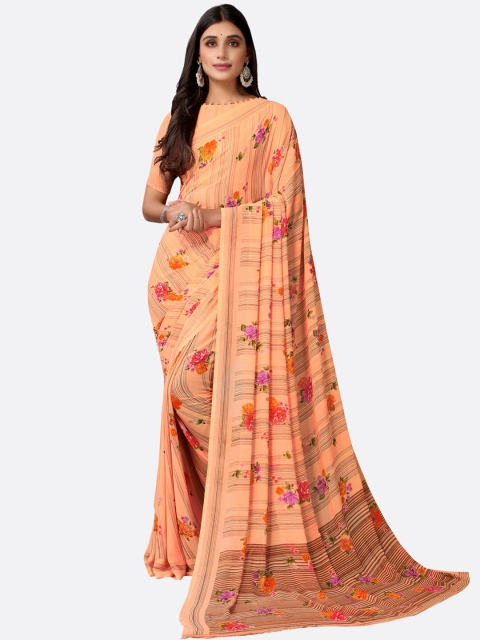 

Satrani Peach-Coloured Floral Printed Georgette Saree