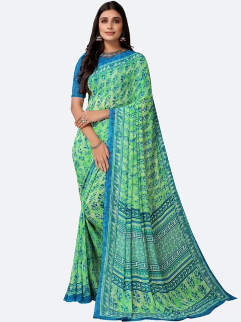 

Satrani Green & Blue Geometric Printed Georgette Saree