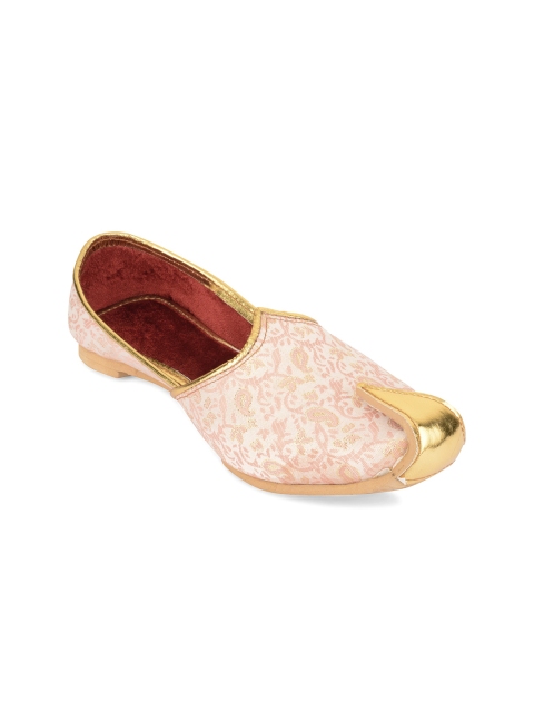 

Hulya Men Peach-Coloured embroidered elegant Mojaris Shoes
