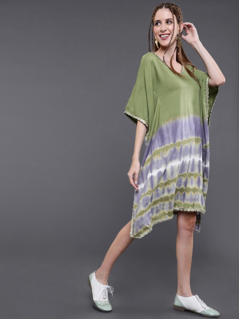 

saubhagya Olive Green Tie and Dye Kaftan Dress