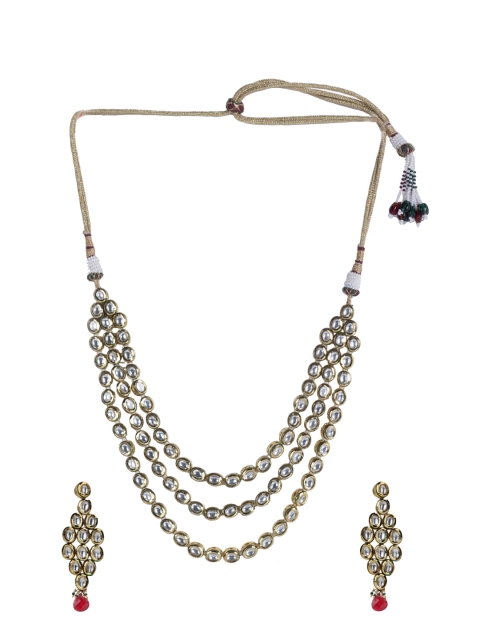 

Runjhun Gold-Plated White & Red Kundan-Studded Jewellery Set