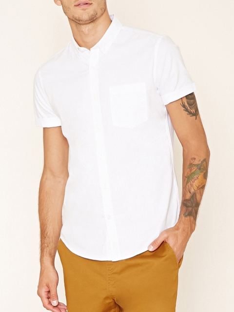 

FOREVER 21 Men White Solid Casual Shirt