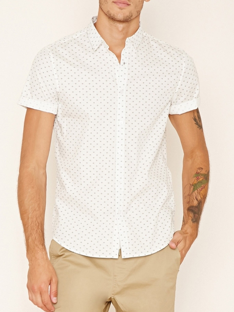 FOREVER 21 Men White Printed Casual Shirt