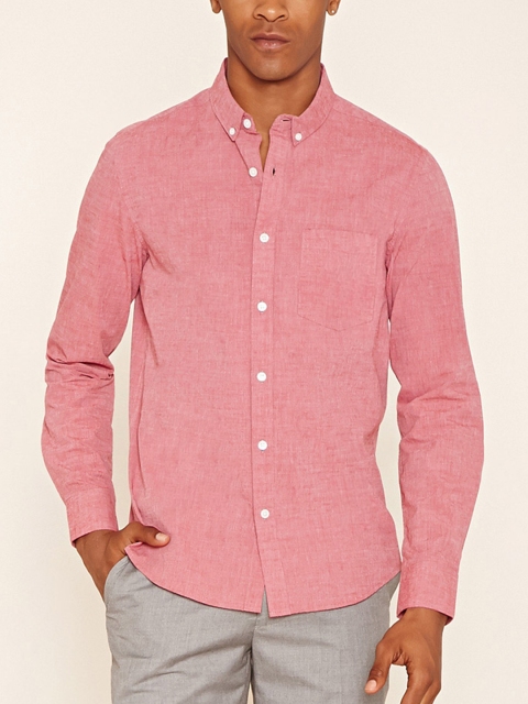 

FOREVER 21 Men Pink Solid Casual Shirt