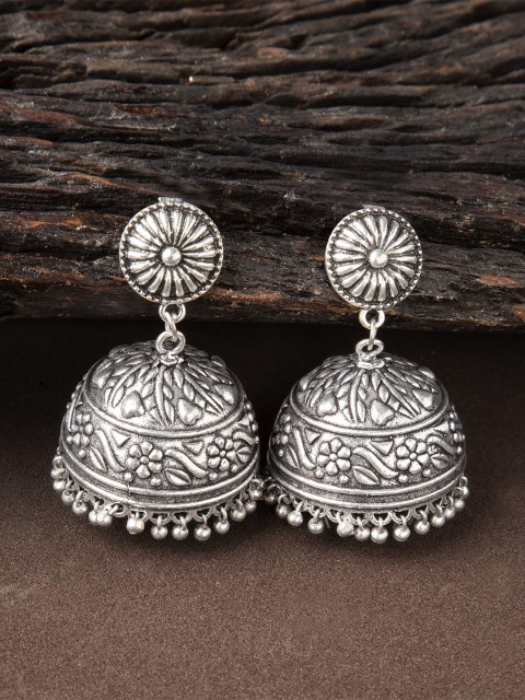 

Rubans Oxidised Silver-Toned Jhumka Earrings