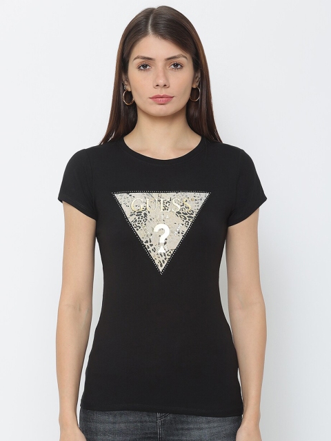 

GUESS Women Black Printed Outdoor T-shirt