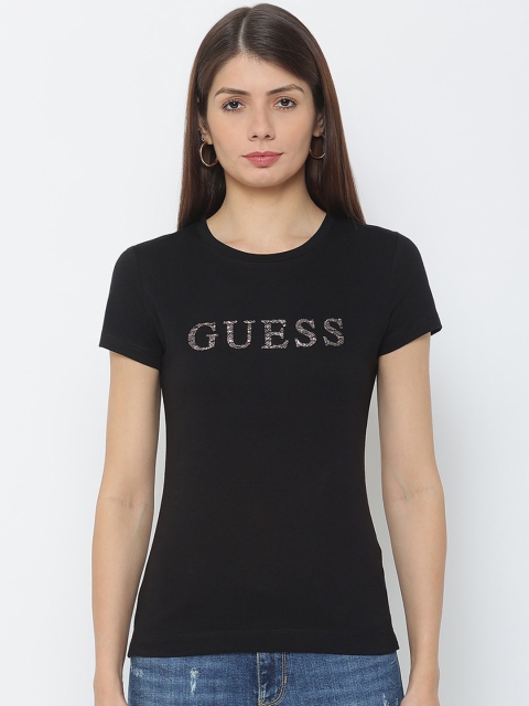 

GUESS Women Black Typography Printed Outdoor T-shirt