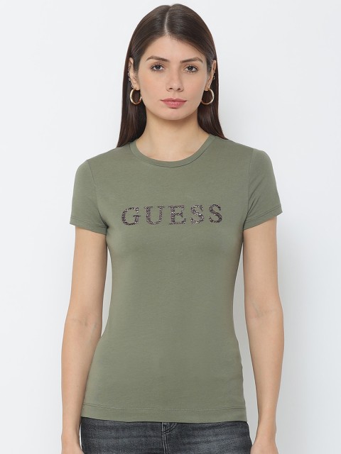 

GUESS Women Green Typography Printed Outdoor T-shirt