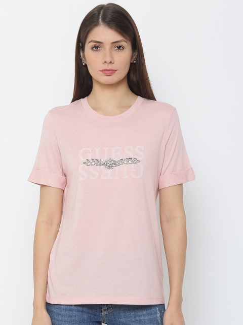 

GUESS Women Pink Typography Printed Outdoor T-shirt