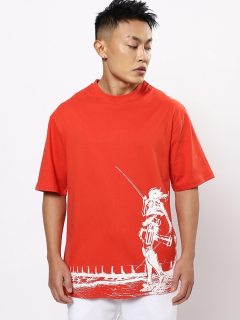

Bewakoof Men Red Printed Oversized T-shirt