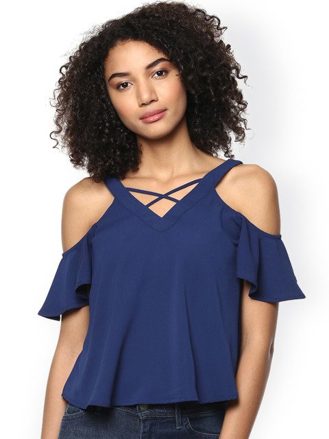 

Harpa Navy Cold Shoulder Top, Navy blue