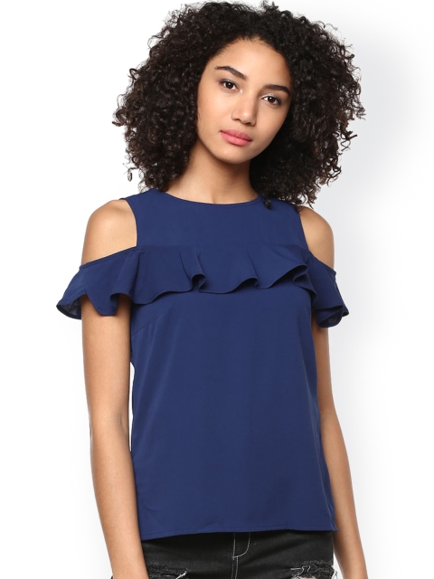 

Harpa Navy Cold Shoulder Top, Navy blue