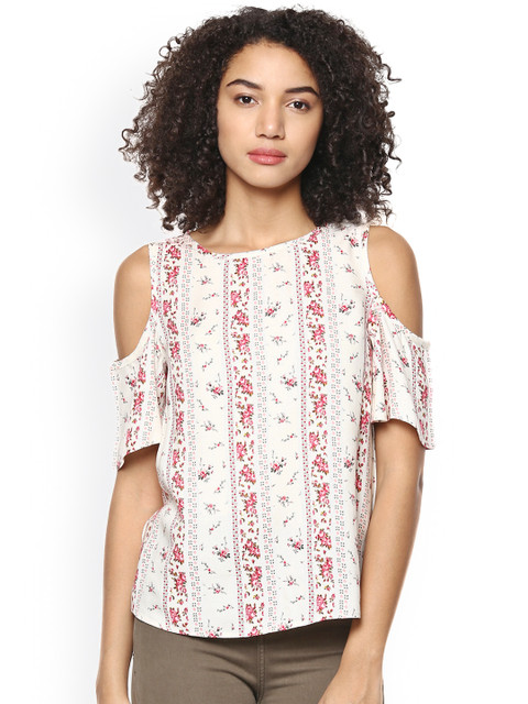 

Harpa Off-White Floral Print Cold-Shoulder Top