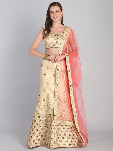 

Rajesh Silk Mills Yellow Embroidered Semi-Stitched Lehenga & Unstitched Blouse With Dupatta