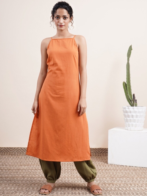 

Abhishti Women Rust Panelled Kurti with Palazzos & With Dupatta