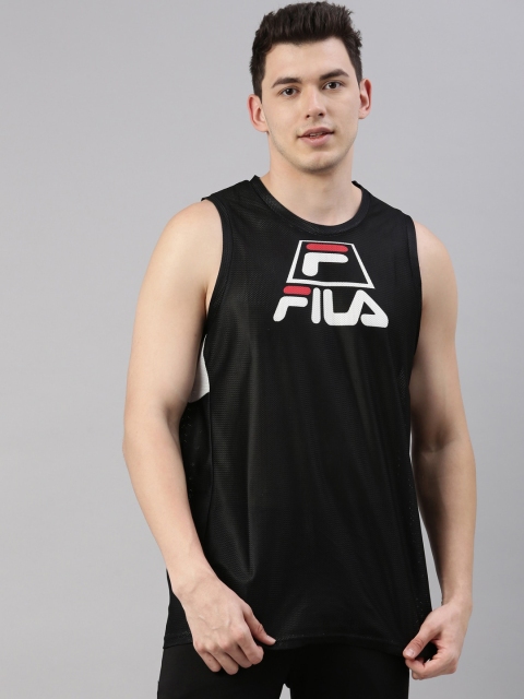 

FILA Men Black Typography Printed Organic Cotton Applique Training or Gym T-shirt