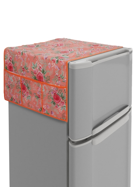 

Home Centre Green & Pink Floral Printed Fridge Cover With Side Pockets