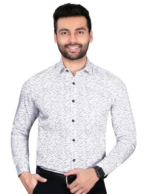 

5TH ANFOLD Men White & Grey Printed Slim Fit Pure Cotton Formal Shirt