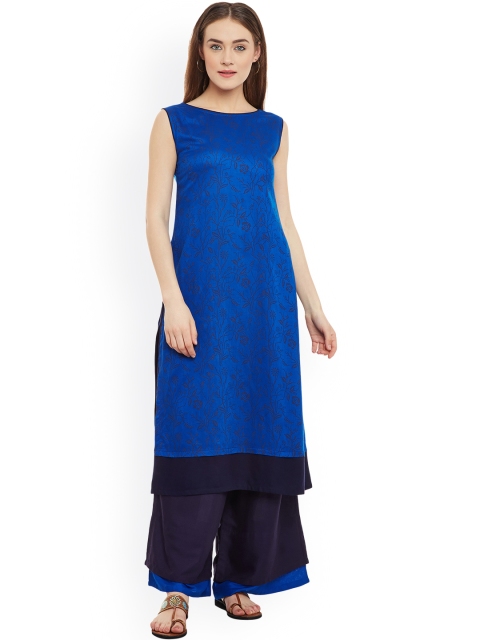 

9rasa Women Blue Printed Straight Kurta
