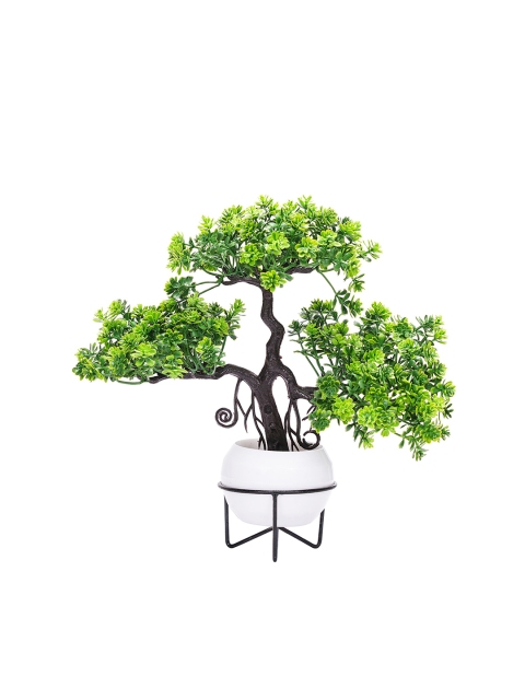 

Dekorly Green & White Wild Artificial Bonsai Round Vintage Plant Pot