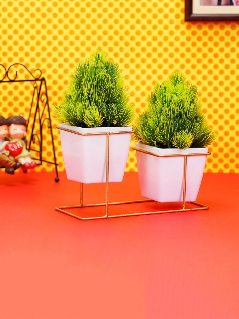 

Dekorly Green & White Solid Artificial Plants with Pot & Metal Stand