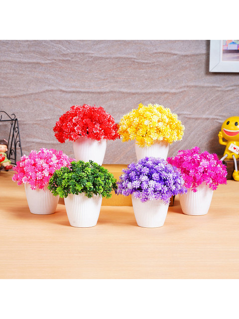 

Dekorly Set of 6 Artificial Colourful Wild Bonsai Plants With Pot for Home Decor and Gifting, Multi