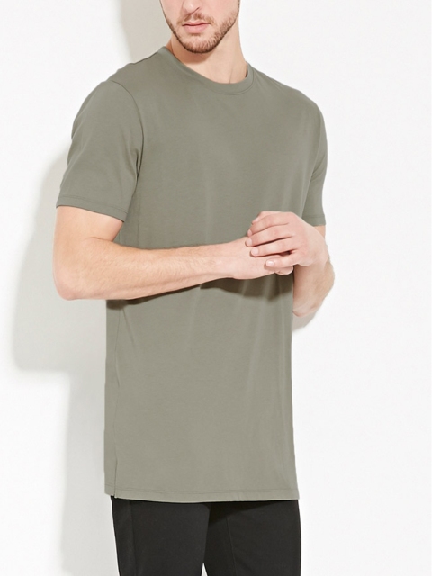 

FOREVER 21 Men Olive Green Solid Round Neck T-shirt