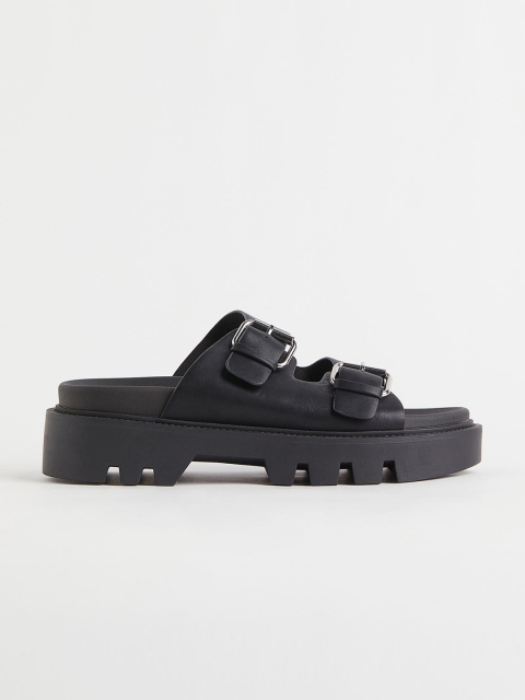 

H&M Women Black Solid Chunky-Soled Mules