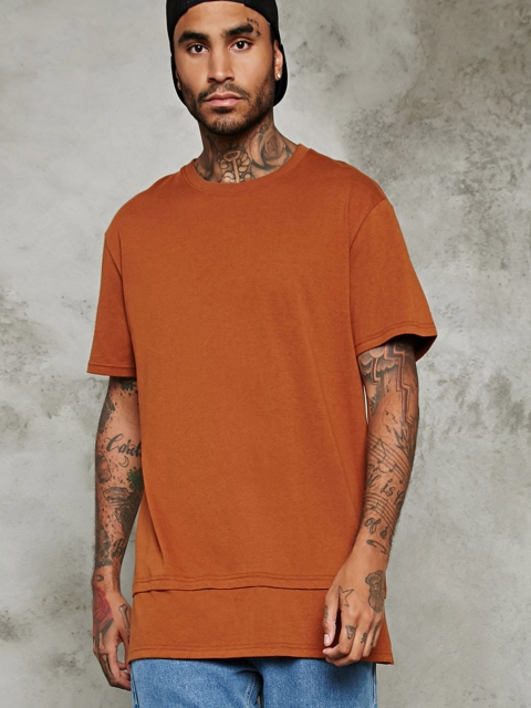 

FOREVER 21 Men Rust Brown Solid Round Neck T-Shirt
