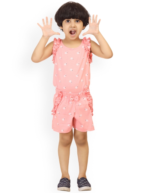 

minnow Girls Pink & White Printed Pure Cotton Night suit