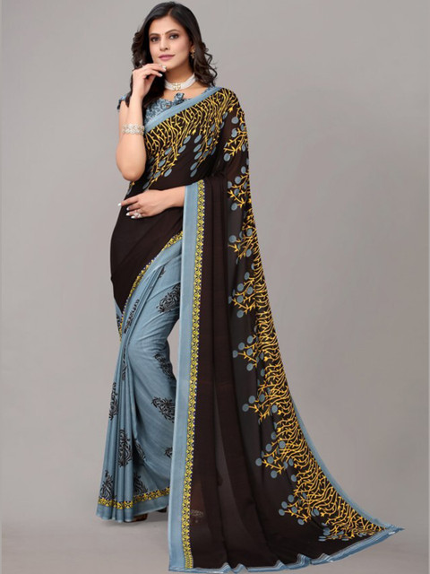 

Yashika Grey & Black Floral Georgette Saree
