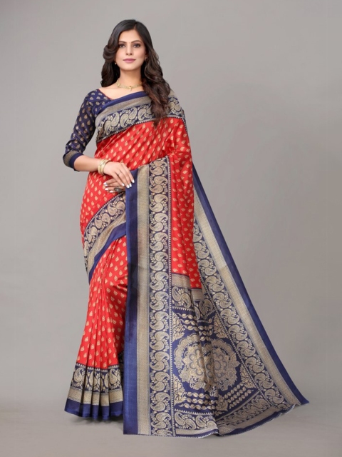 

Yashika Red & Grey Ethnic Motifs Art Silk Khadi Saree