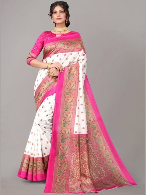 

Yashika Pink & White Ethnic Motifs Printed Art Silk Saree