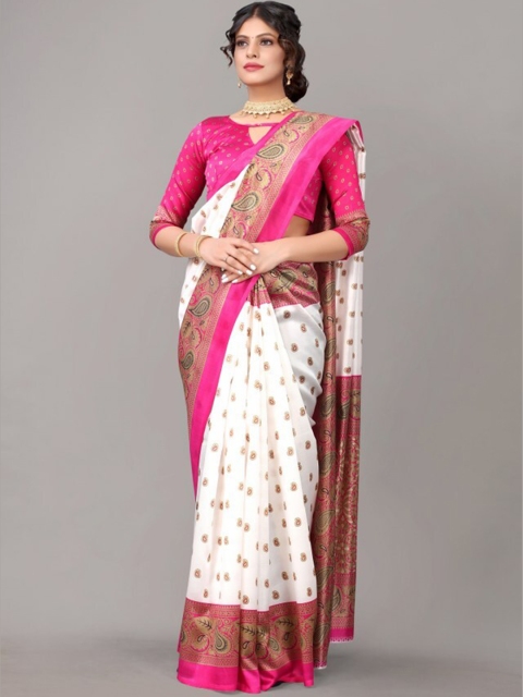 

Yashika Pink & White Ethnic Motifs Art Silk Saree