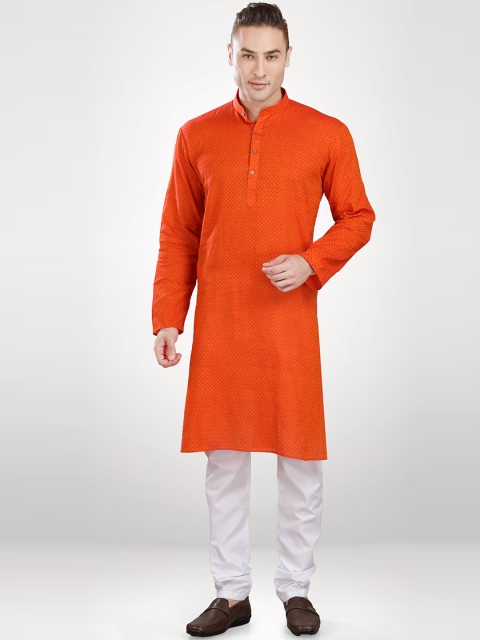 

RG DESIGNERS Men Orange Geometric Woven Design Kurta With Pyjamas