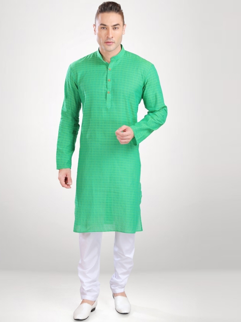 

RG DESIGNERS Men Green Self Design Kurta With Pyjamas