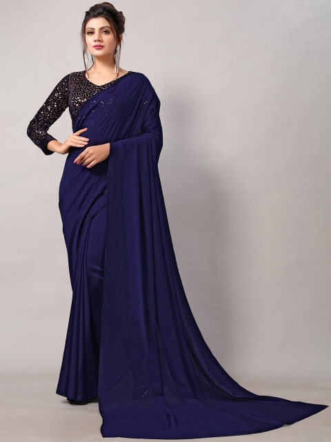 

HRITIKA Navy Blue Solid Silk Blend Designer Saree