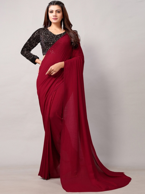 

HRITIKA Maroon Sequinned Silk Blend Saree